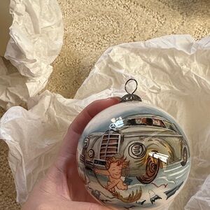 Classic Car Holiday Ornament with Cherub Design
